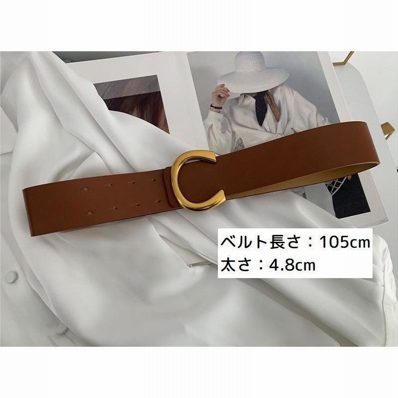 ベルト レディース 女性 婦人用 太め ウエストマーク C ゴールドカラーバックル おしゃれ シンプル 幅広 上品 長さ調節可能 レザー調 脚長効果  通販 LINEポイント最大0.5%GET LINEショッピング
