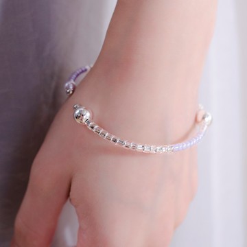 FLOAT - 紫色瑩 * 珍珠 琉璃珠 日系 純銀 透明系 手環