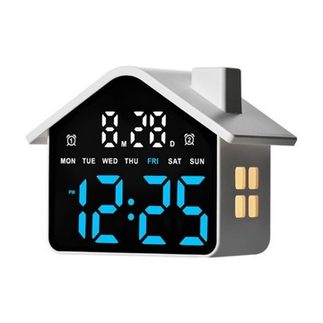 Couselect LED屋形電子時鐘/小屋氛圍鬧鐘/多功能夜燈/客廳臥室桌面鬧鐘  白色藍燈