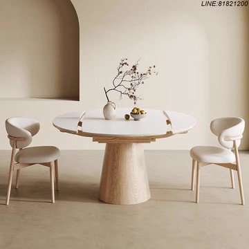 岩板餐桌 實木餐桌 大理石餐桌 圓桌 長桌 飯桌 免運附發票 北歐方圓兩用實木餐桌椅家用小戶型可變折疊圓桌巖板伸縮飯桌 支持訂製 可組裝