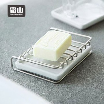 日本霜山 304不鏽鋼瀝水肥皂架(附陶瓷托盤)