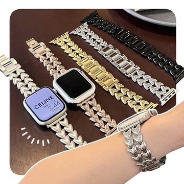 雙排愛心金屬不鏽鋼錶帶 適用Apple Watch S1~8代 替換錶帶 iWatch 手錶帶 Unicorn