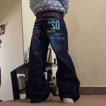 美式復古潮流闊腿牛仔褲男秋冬季寬鬆街頭休閒直筒拖地長褲男