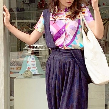 90年代  歐洲古著 義大利製Dolce Gabbana 紫色 幾何圖形 襯衫