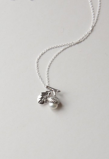 純銀迷你橡實橡果樹葉項鍊