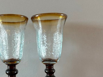 國產舊復古風格葡萄酒杯 手工吹製玻璃【一對杯】