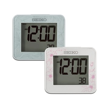 SEIKO 精工 / 植物花卉 小巧典雅 計時 貪睡鬧鈴 長方形鬧鐘 電子鐘 - 藍/白色 ＃QHL097L.QHL097W/SK048