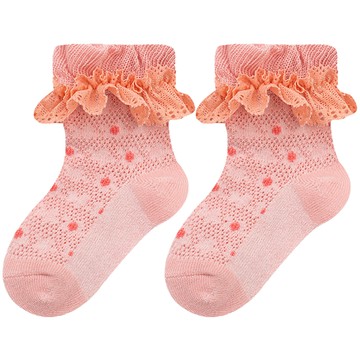 JoyNa - 4雙入-蕾絲捲邊點點襪 寶寶襪 公主款-粉色+隨機3雙