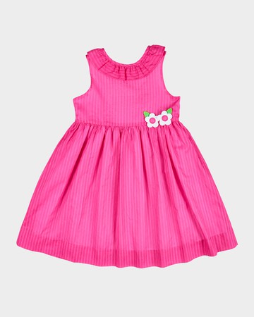 Girl's Shimmer Stripe Lawn Dress with Flowers, Size 2-8