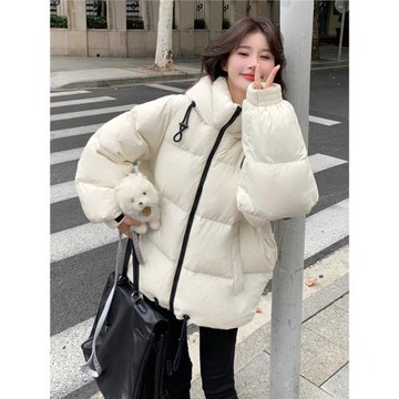 米白色羽絨棉服女冬季新款韓系小個子帶帽加厚面包服爆款棉襖外套