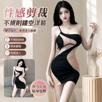 【FROCK】性感不規則鏤空網紗拚接包臀抹胸單肩吊帶連衣裙 性感連衣裙 包臀短裙 緊身連身裙 洋裝 A字裙