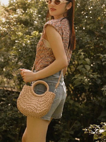 紮實竹編肩背手提包