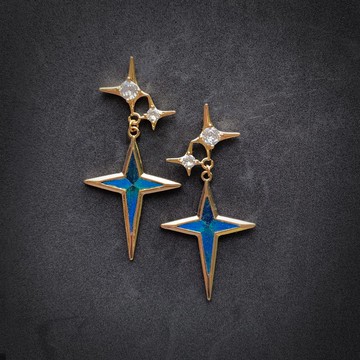 【手作】孔雀羽毛 點翠工藝 四角星星耳釘 可改耳夾