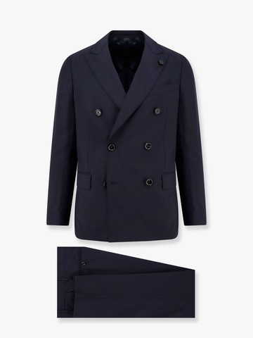Double-breasted wool suit with iconic brooch - LARDINI - gender_Man