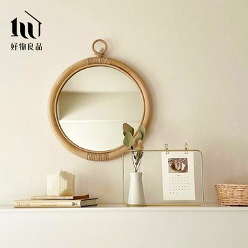 【好物良品】35x35cm_日本藤木竹編吊掛化妝小圓鏡