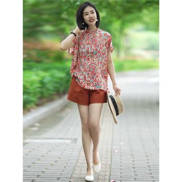 2026夏季新款設計感印花短袖襯衫短褲兩件套休閑洋氣時尚套裝女