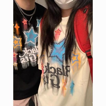【潮流男裝】100%純棉情侶短袖T恤ins新款潮流星星復古美式情侶裝夏季夏裝
