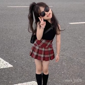 已售10000➕女童百褶裙半身裙夏季2025新款兒童風格子裙高腰百褶短裙子 1TRX