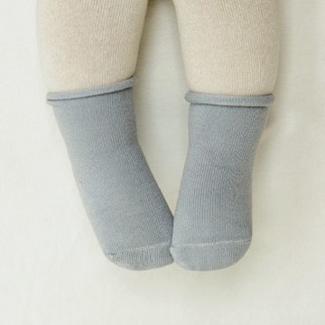 Happy Prince 韓國製 Joy莫蘭迪純色捲邊嬰兒童中筒襪 - 紫色Purple-M