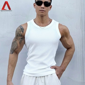 男士彈力健身運動衫 高磅寬肩背心 條紋 跑步 訓練 休閒 無袖上衣 現貨