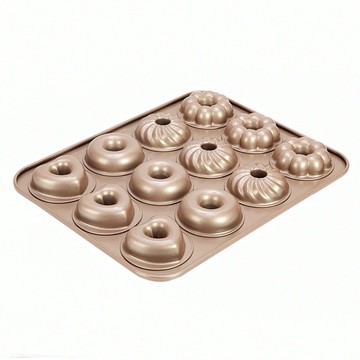 CHEFMADE 學廚 12連杯不沾蛋糕模 32.5x25.8x2.2cm  四花式 金色  1個