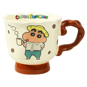 萌兔兔 蠟筆小新 陶瓷陶趣高腳咖啡杯 400ml  棕色  1個