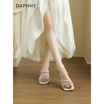 達芙妮高跟涼鞋女款2025新款夏季水鉆拖鞋一字高跟鞋女夏外穿細跟