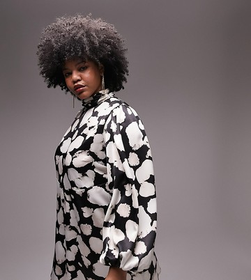 Topshop Curve bell sleeve printed mini dress in multi
