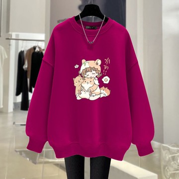 秋冬新款長袖加絨圓領衛衣女寬鬆加厚ins風學生百搭上衣大尺碼長袖衛衣