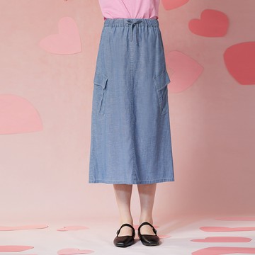 MADE.天絲棉麻口袋牛仔A字裙