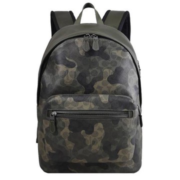 COACH CW311 West 滿版LOGO迷彩印花雙層拉鍊大後背包.深綠