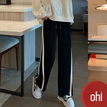 【ohi】2款可選大尺碼側邊條紋 女生長褲 褲子女休閒褲運動褲 寬褲 休閒長褲 闊腿褲 直筒褲GPS741