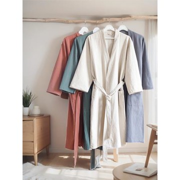 亞麻睡袍睡衣男夏季性感晨袍開衫酒店旅行睡衣女日式和服棉麻浴袍