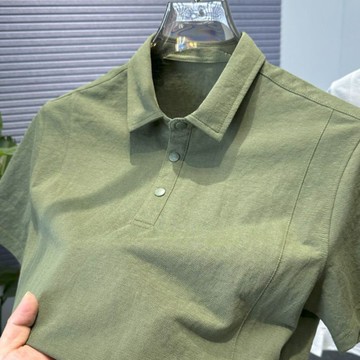 純棉休閒款男短袖t卹秋季純色棉麻翻領 純色男士高級t卹POLO上衣 男士短袖翻領上衣 夏季綠色男士短袖T卹 H0436