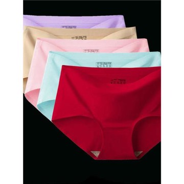 4色條裝女士內衣褲無痕冰絲舒適透氣性感純色棉襠褲大紅色舒適潮
