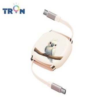 TRON 100W Type-C 伸縮快充線 1M 奶茶色 可愛的鳥類 4檔長度調整 可充筆電 適用i15以上手機 平板