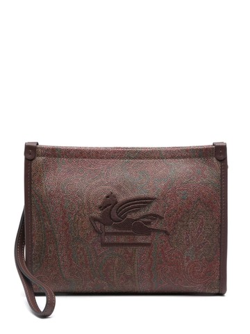 ETRO - paisley-print clutch bag - women - Cotton/Polyester/PVC/Polyester/Calf Leather/Calf Leather - One Size - Brown