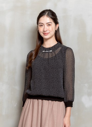 美好詩集圓點楊柳雪紡上衣