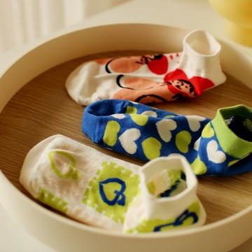 無骨縫合春夏季字母潮ins卡通船襪白綠拼愛心少女運動純棉短襪子