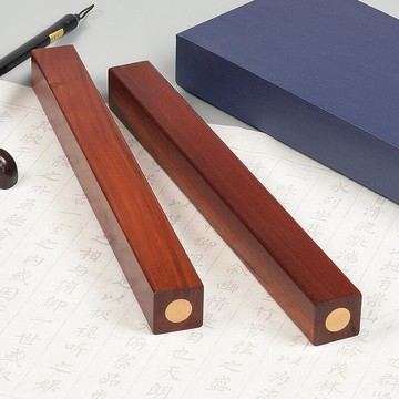 文房四寶書法鎮紙　酸枝木嵌銅鎮尺實木鎮紙壓書尺創意紅木鎮尺