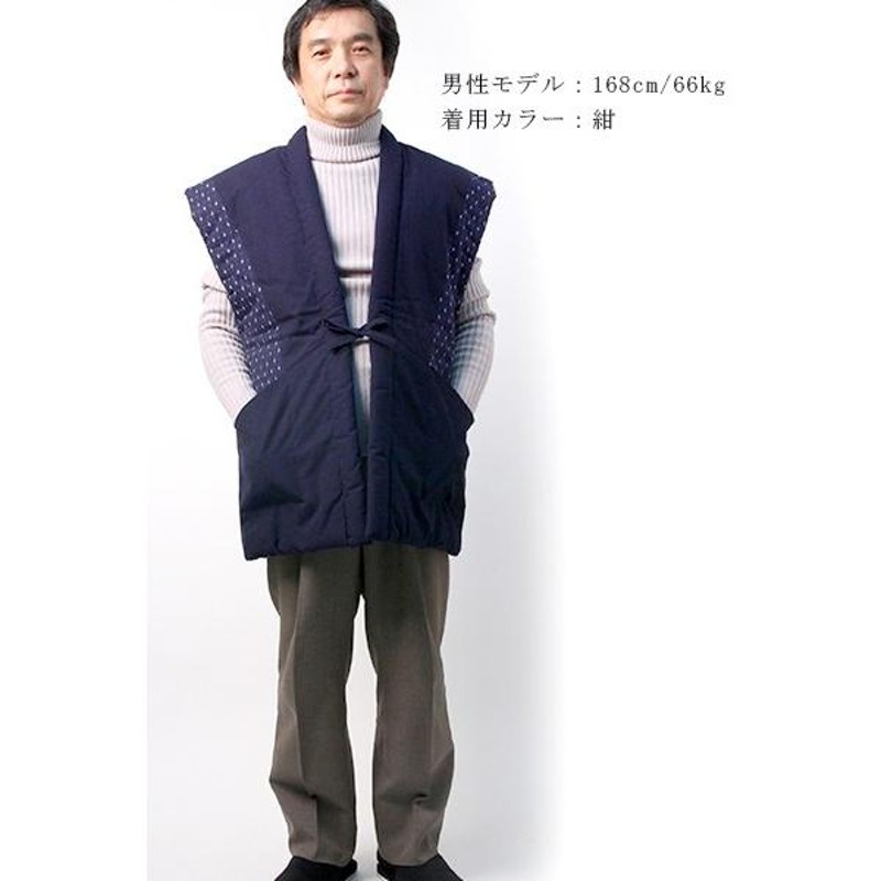 男物 久留米 綿入れ 袖なし はんてん・半纏・ポンチョ・M～L 日本製 NO.3