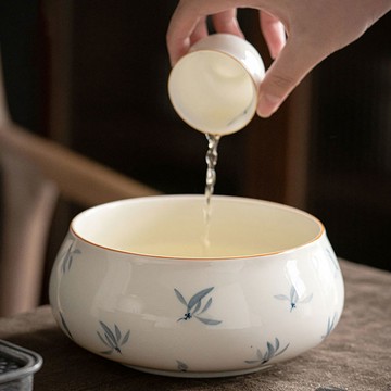 手繪蘭花茶洗陶瓷大號水盂日式家用功夫茶具茶杯水洗杯洗高檔建水