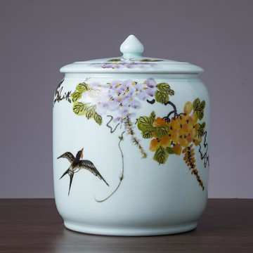 陶瓷米缸帶蓋米桶25斤面粉缸防潮防蟲密封茶葉缸油缸雜糧儲物罐