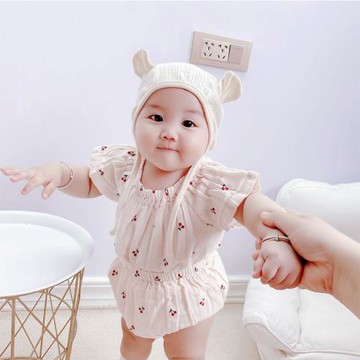 ins寶寶家居服 竹棉紗布嬰兒短袖短褲套裝夏季 透氣棉紗爬服超柔