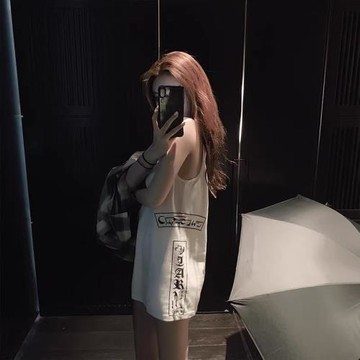 十字架梵文印花寬松長款吊帶背心女春夏內搭洋氣打底無袖T恤上衣