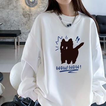 伊人衣舍 韓版大學t 潮流衣服 圓領衛衣 女大學t 秋冬上衣 內刷毛 大學t 女 寬鬆大學t 韓系衣服 印花衛衣