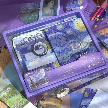 跨境燙金手帳世界名畫油畫系列禮盒套裝伴手禮物學生文藝風筆記本