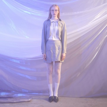 【MASTINA】銀蔥條紋大口袋短裙 黑 灰 (魅力商品)