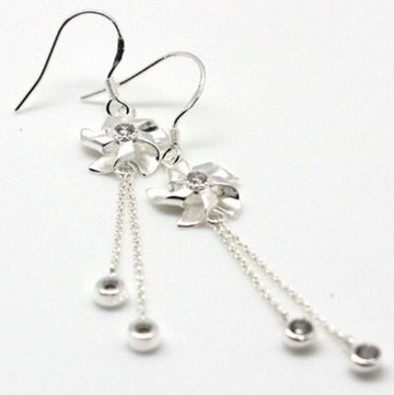 925純銀耳環鑲鑽耳飾-梔子花開精美垂吊式母親節生日情人節禮物女飾品73ag372【獨家進口】【米蘭精品】