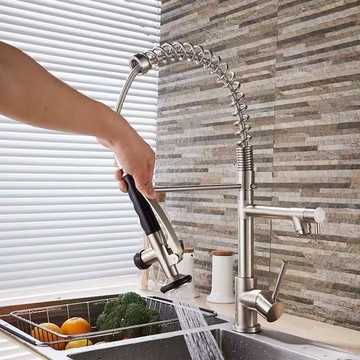 抽拉彈簧廚房水龍頭洗菜池水槽抽雙用萬向冷熱旋轉冷熱花灑水龍頭70-SFY 保售後 台灣公司